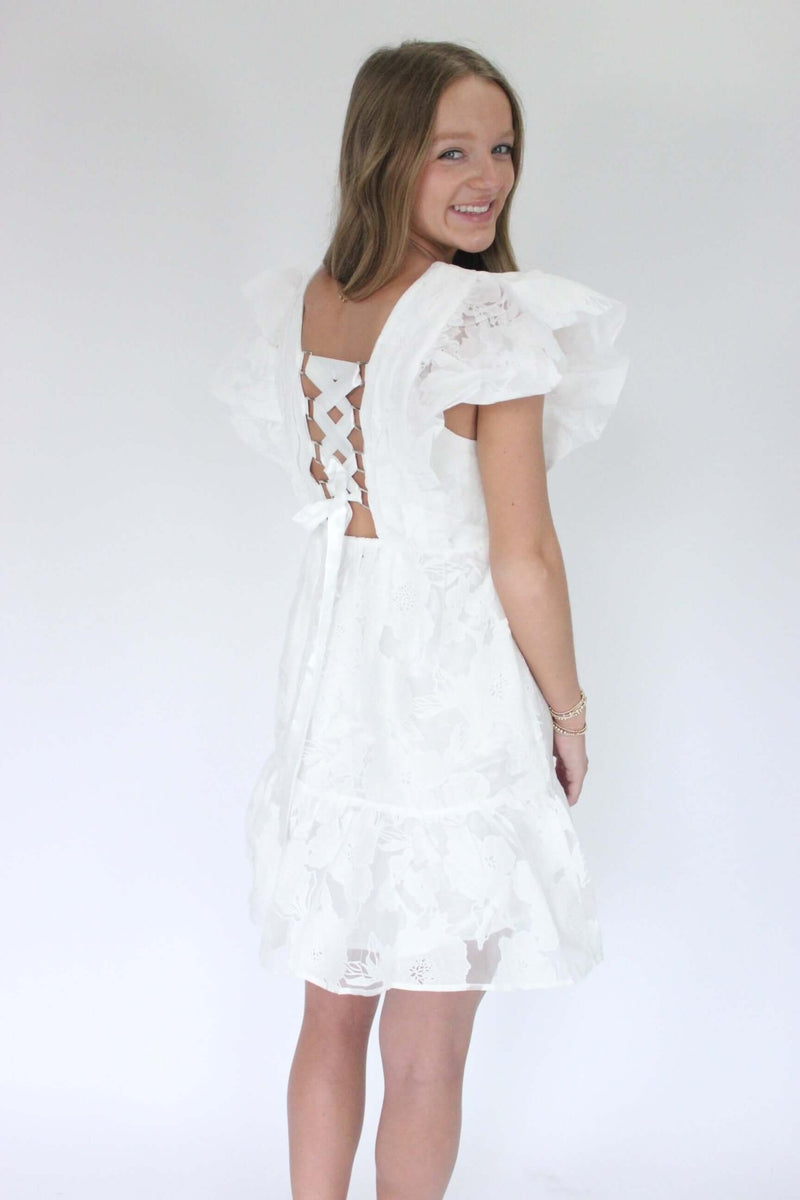 Blossom Ruffle Sleeve Midi Dress - White - Anderson Ave boutique