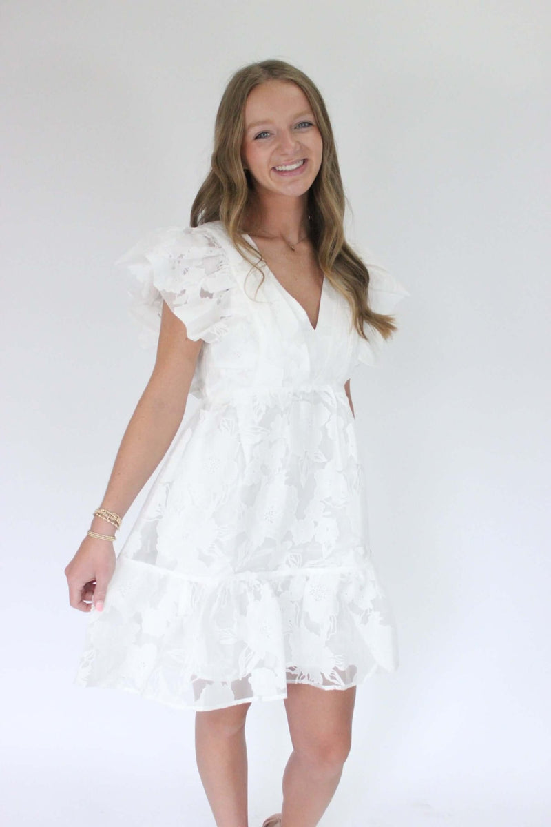 Blossom Ruffle Sleeve Midi Dress - White - Anderson Ave boutique