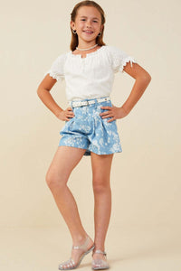 Blue Belle Pleated Floral Shorts - Anderson Ave boutique