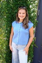 Blue Button Front Sweater Vest - Anderson Ave boutique