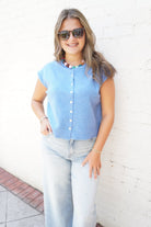 Blue Button Front Sweater Vest - Anderson Ave boutique
