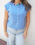 Blue Button Front Sweater Vest - Anderson Ave boutique
