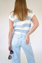 Blue & Cream Striped Ribbed Knit Crop Top - Anderson Ave boutique