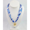 Blue Floral Scarf Necklace with Gold Heart Pendant - Anderson Ave boutique