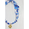 Blue Floral Scarf Necklace with Gold Heart Pendant - Anderson Ave boutique