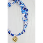Blue Floral Scarf Necklace with Gold Heart Pendant - Anderson Ave boutique