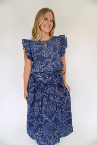 Blue Floral Tiered Midi Skirt - Anderson Ave boutique