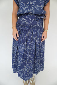 Blue Floral Tiered Midi Skirt - Anderson Ave boutique