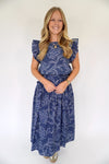 Blue Floral Tiered Midi Skirt - Anderson Ave boutique