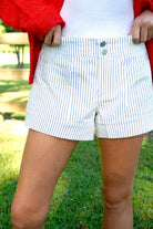 Blue & White Mid Rise Stripe Shorts - Anderson Ave boutique
