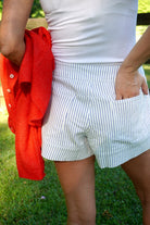 Blue & White Mid Rise Stripe Shorts - Anderson Ave boutique