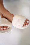 Blush Bow Plush Slide Slippers - White / Pink - Anderson Ave boutique