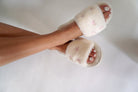 Blush Bow Plush Slide Slippers - White / Pink - Anderson Ave boutique