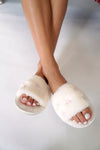 Blush Bow Plush Slide Slippers - White / Pink - Anderson Ave boutique