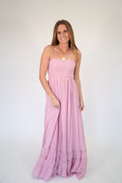 Blush Pink Smocked Halter Tiered Maxi Dress - Anderson Ave boutique