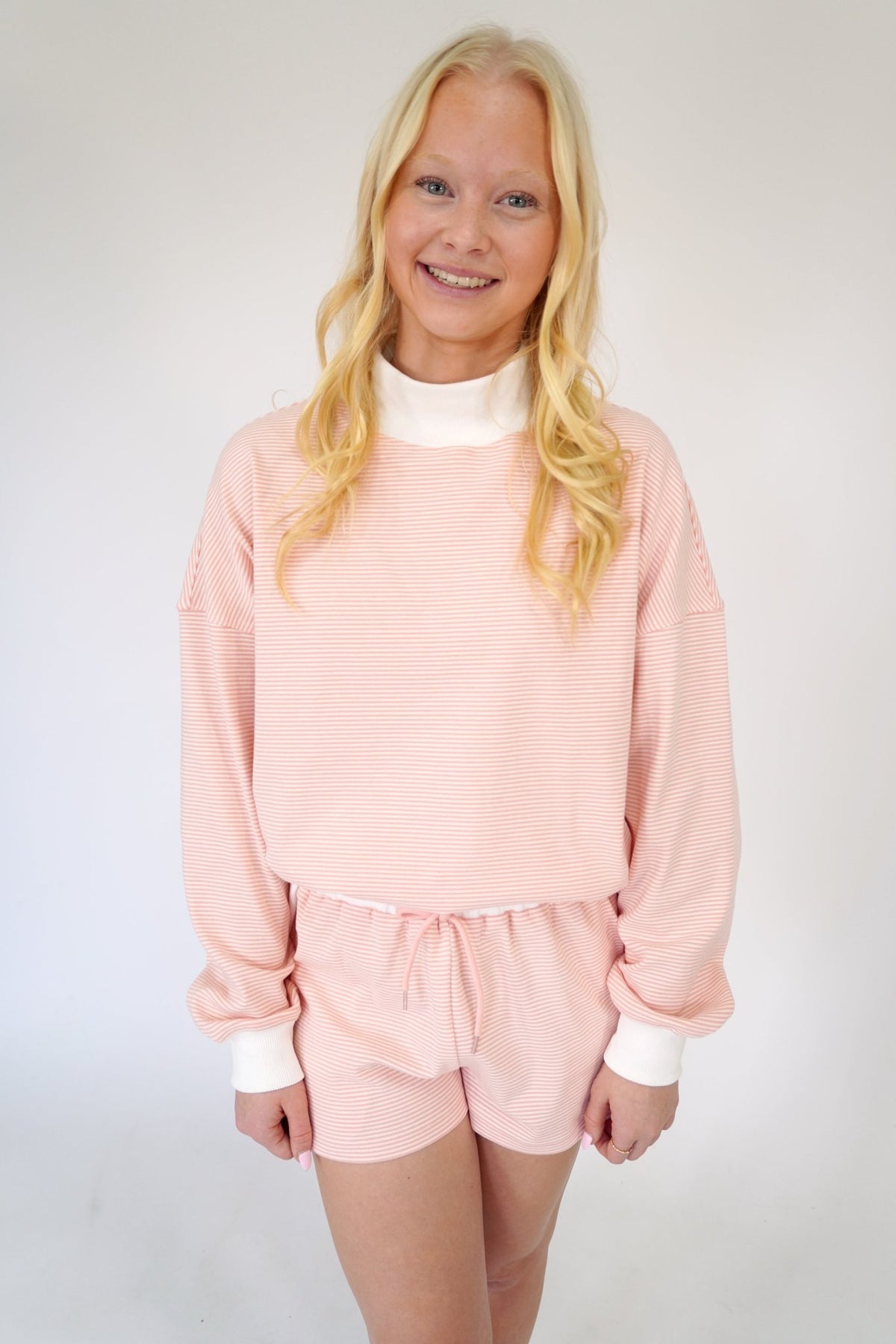 Blush Pink Striped Lounge Shorts - Anderson Ave boutique