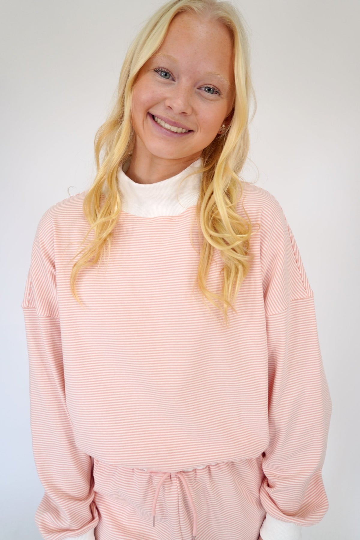 Blush Pink Striped Mock Neck Lounge Top - Anderson Ave boutique