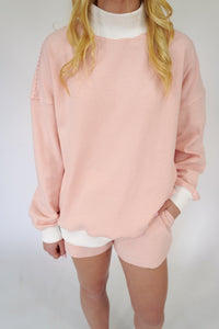 Blush Pink Striped Mock Neck Lounge Top - Anderson Ave boutique