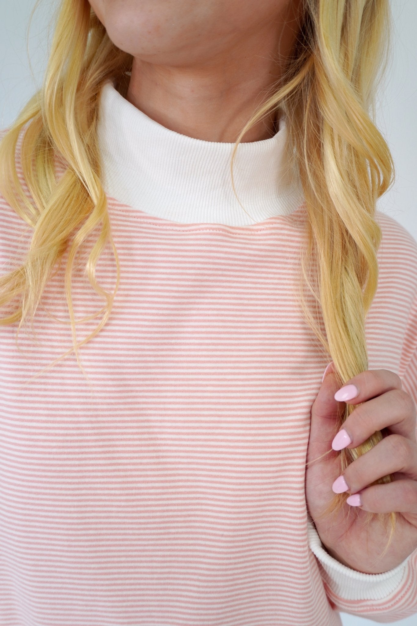 Blush Pink Striped Mock Neck Lounge Top - Anderson Ave boutique
