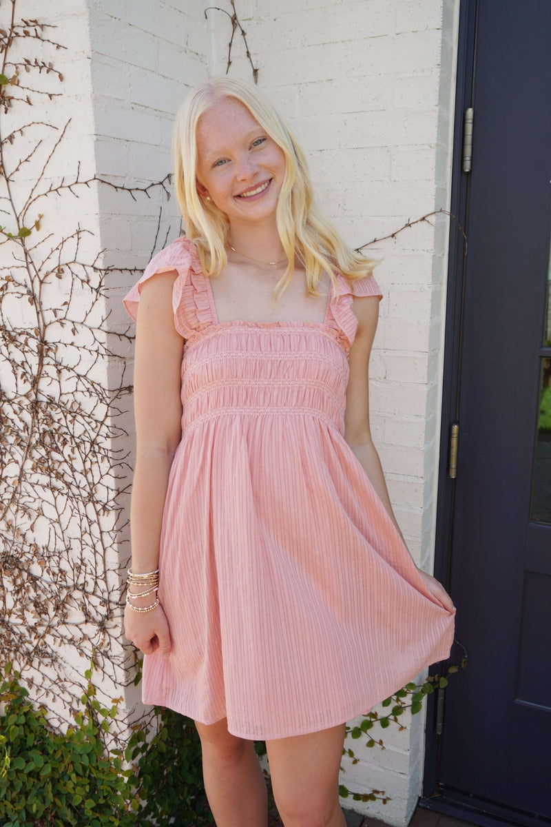 Blushing Petals Flutter Sleeve Dress – Rose Dawn - Anderson Ave boutique