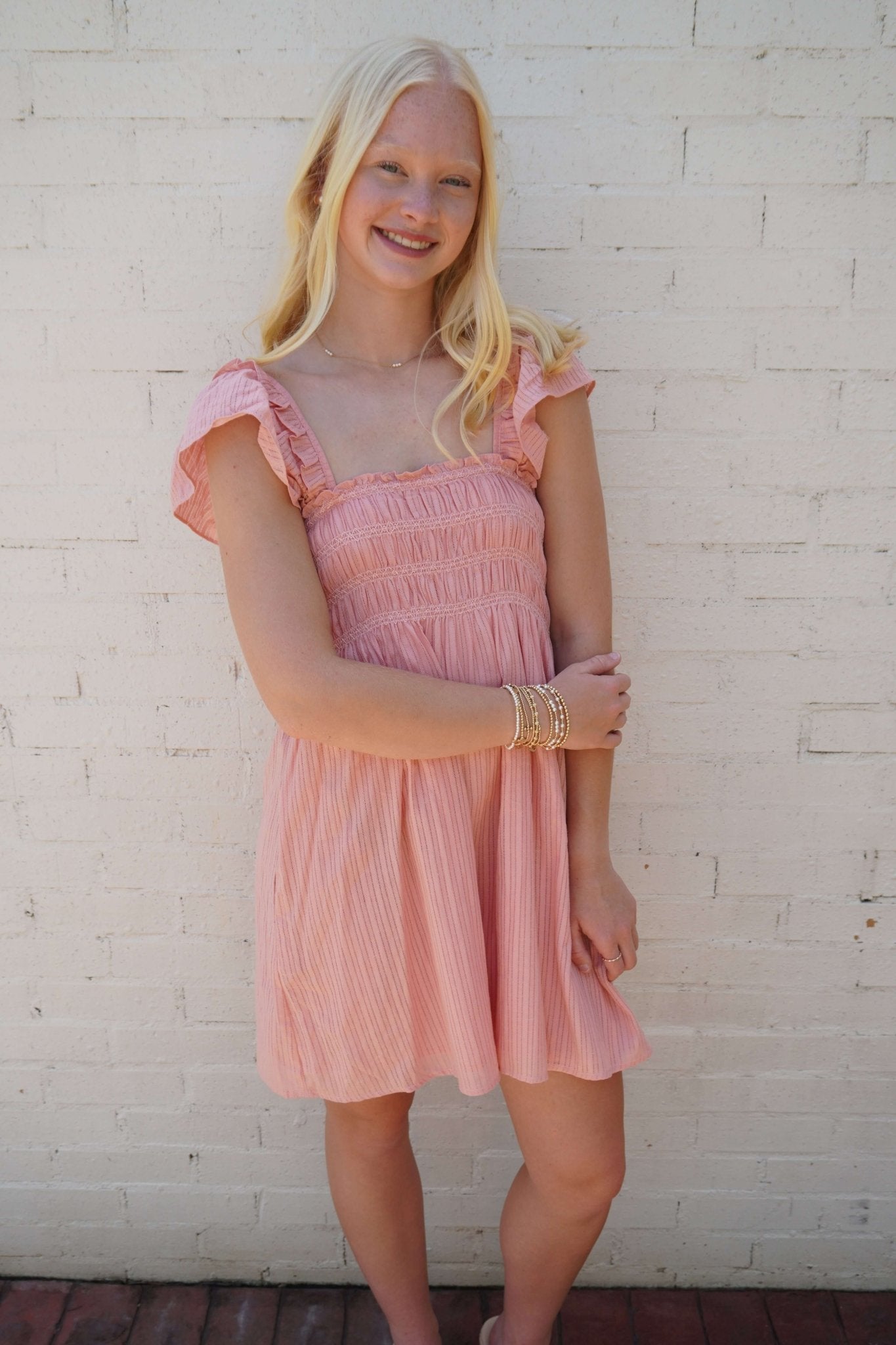 Blushing Petals Flutter Sleeve Dress – Rose Dawn - Anderson Ave boutique