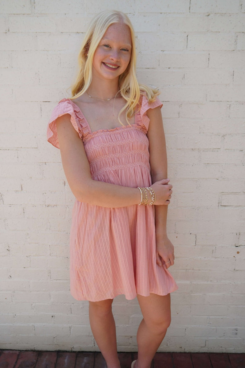 Blushing Petals Flutter Sleeve Dress – Rose Dawn - Anderson Ave boutique