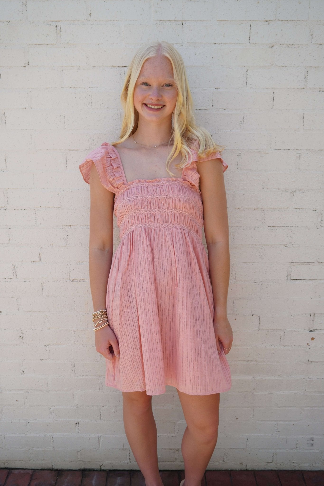 Blushing Petals Flutter Sleeve Dress – Rose Dawn - Anderson Ave boutique