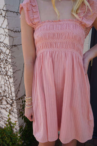 Blushing Petals Flutter Sleeve Dress – Rose Dawn - Anderson Ave boutique