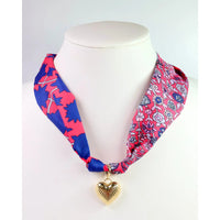 Bold Heart Scarf Necklace – Pink & Blue Floral Statement Accessory - Anderson Ave boutique