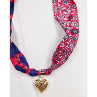 Bold Heart Scarf Necklace – Pink & Blue Floral Statement Accessory - Anderson Ave boutique