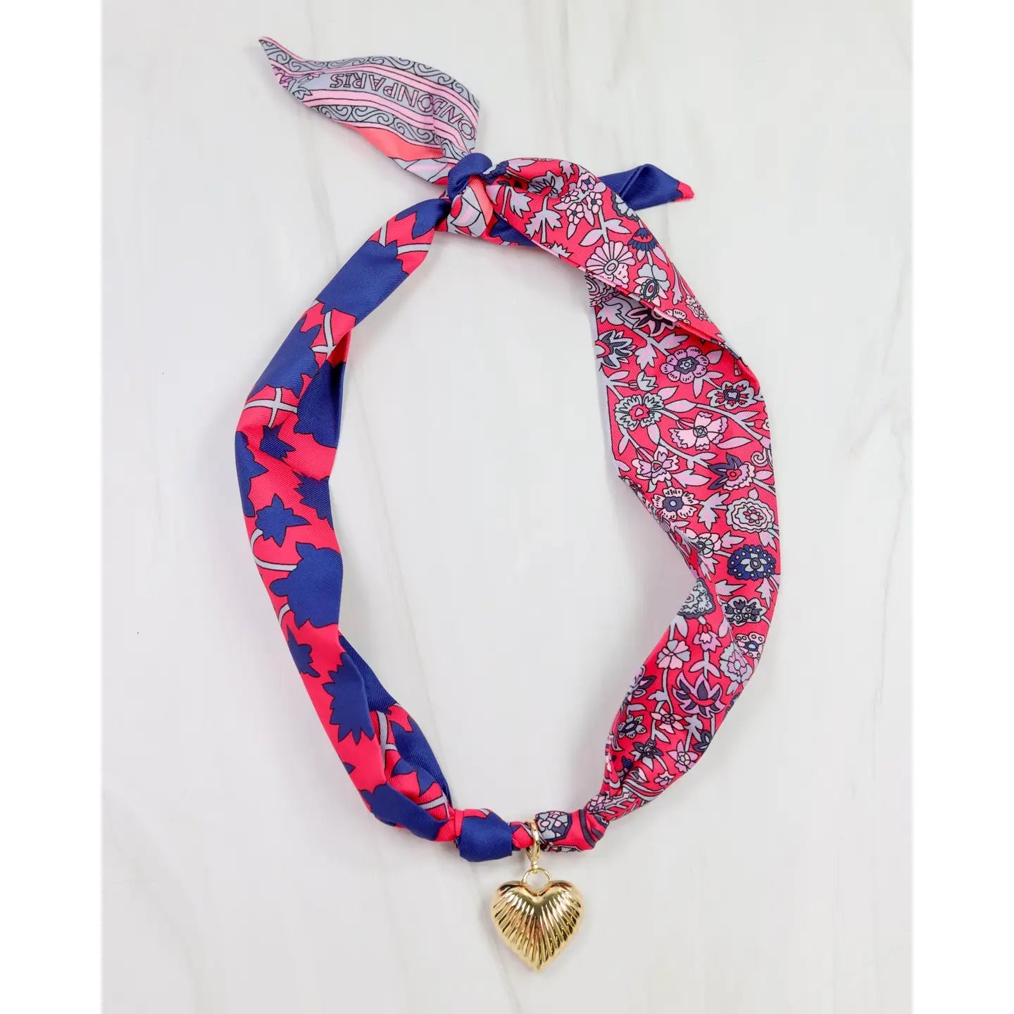 Bold Heart Scarf Necklace – Pink & Blue Floral Statement Accessory - Anderson Ave boutique