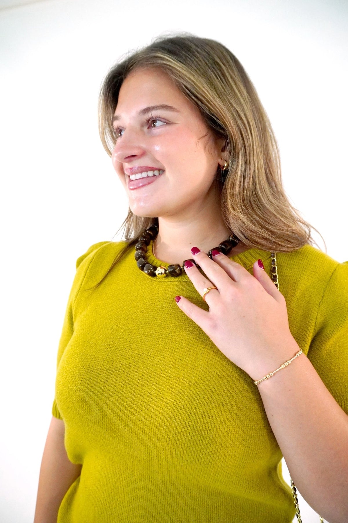 Brown Cube Bead Necklace - Anderson Ave boutique