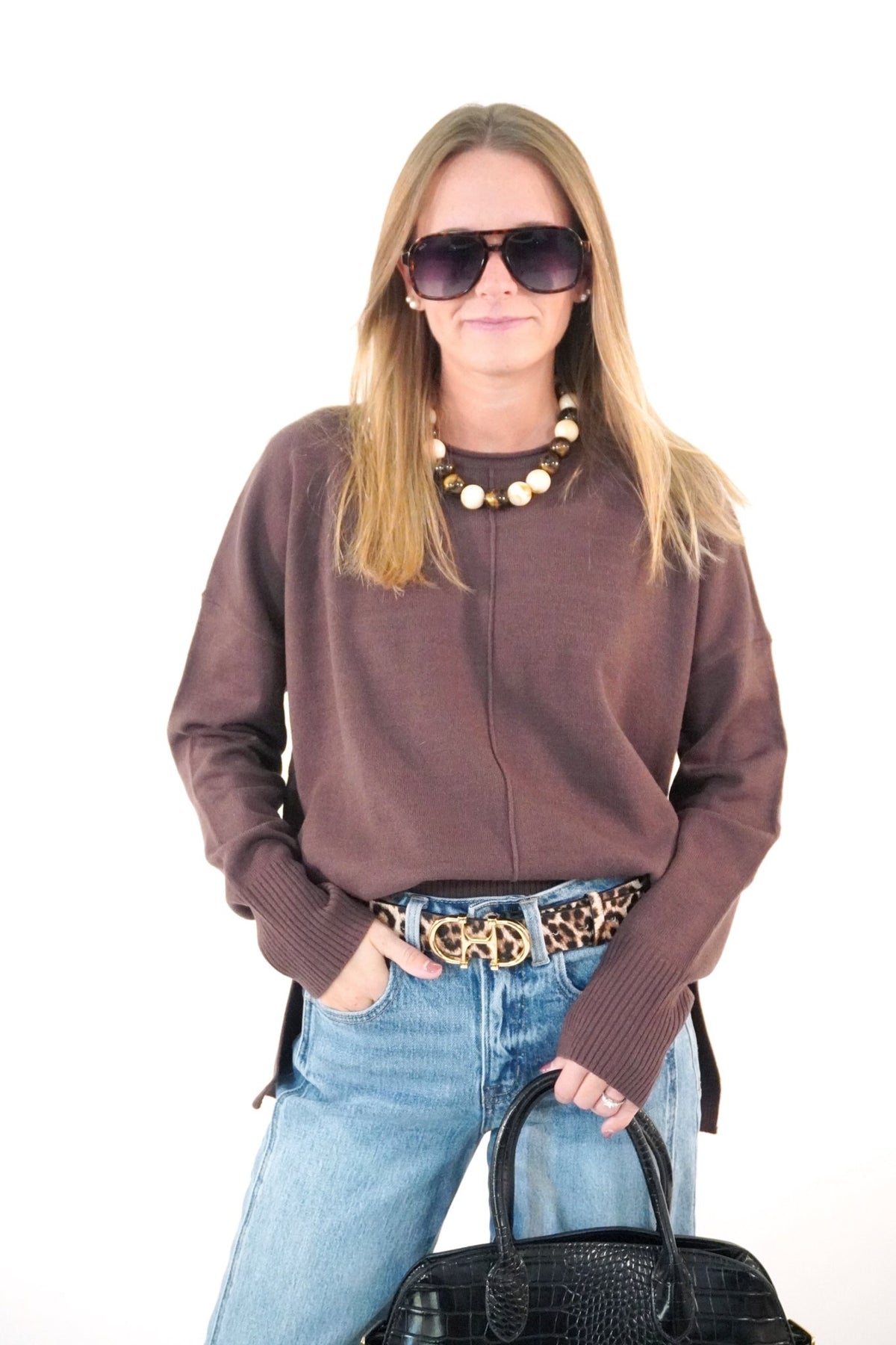 Brown Relaxed Fit Sweater - Anderson Ave boutique