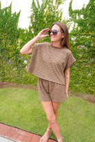 Brown Striped Lounge Set - Anderson Ave boutique