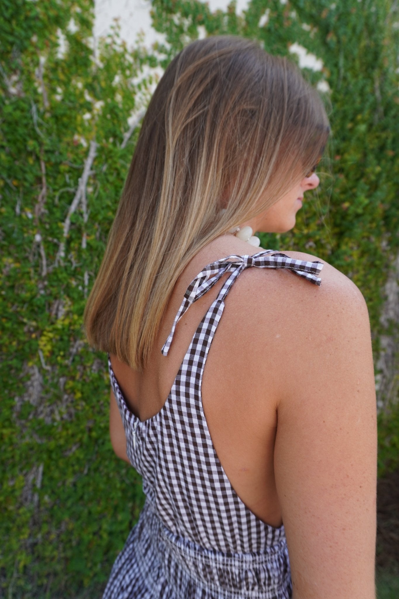 Brown & White Smocked Midi Dress - Anderson Ave boutique