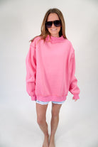 Bubblegum Pink Mock Neck Cozy Sweatshirt – Relaxed Oversized Fit - Anderson Ave boutique