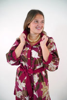 Burgundy Floral Print Belted Mini Dress - Anderson Ave boutique