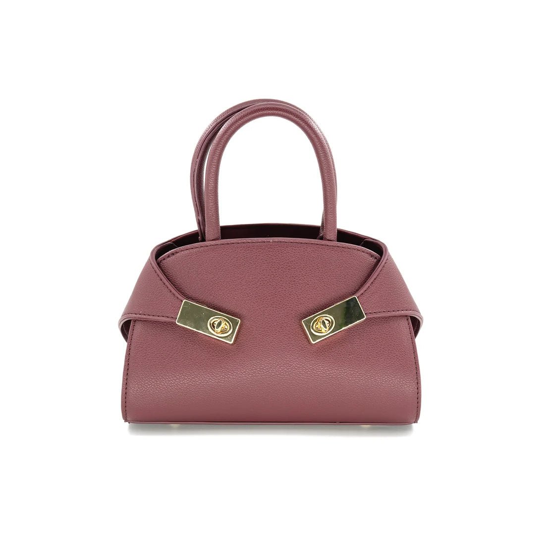 Burgundy Pebbled Mini Top Handle Bag with Gold Turn-Lock Hardware - Anderson Ave boutique