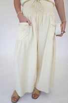 Butter Cream Smocked High - Waist Wide - Leg Cargo Pants - Anderson Ave boutique