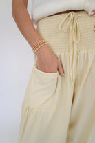 Butter Cream Smocked High - Waist Wide - Leg Cargo Pants - Anderson Ave boutique