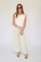 Butter Cream Smocked High - Waist Wide - Leg Cargo Pants - Anderson Ave boutique