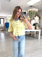 Butter Yellow Button Front Puff Sleeve Top - Anderson Ave boutique
