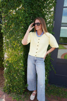 Butter Yellow Button Front Puff Sleeve Top - Anderson Ave boutique