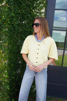 Butter Yellow Button Front Puff Sleeve Top - Anderson Ave boutique