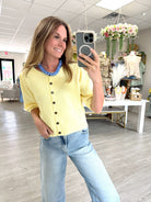 Butter Yellow Button Front Puff Sleeve Top - Anderson Ave boutique