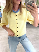 Butter Yellow Button Front Puff Sleeve Top - Anderson Ave boutique