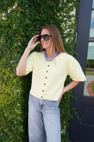 Butter Yellow Button Front Puff Sleeve Top - Anderson Ave boutique