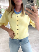 Butter Yellow Button Front Puff Sleeve Top - Anderson Ave boutique