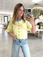 Butter Yellow Button Front Puff Sleeve Top - Anderson Ave boutique