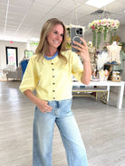 Butter Yellow Button Front Puff Sleeve Top - Anderson Ave boutique